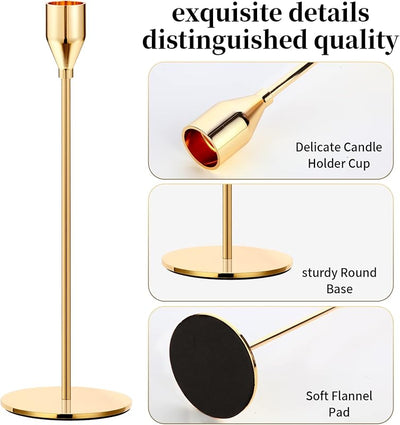 3 Candelabros Dorados para Velas Cónicas Bodas Fiestas