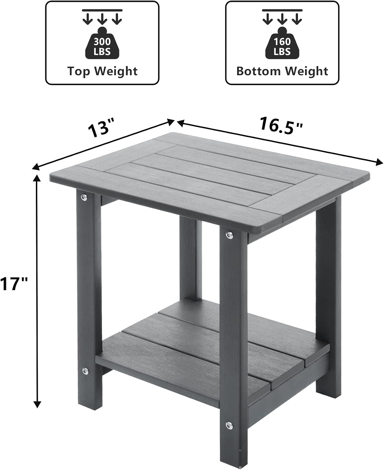 Mesa auxiliar doble Adirondack exterior gris
