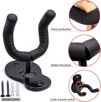 Percha pared guitarra 2 ganchos metal negro