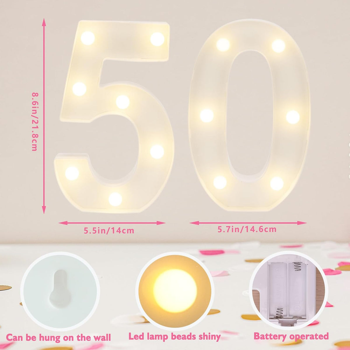 Números LED blancos cálidos para fiesta de 50