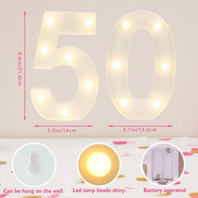 Números LED blancos cálidos para fiesta de 50