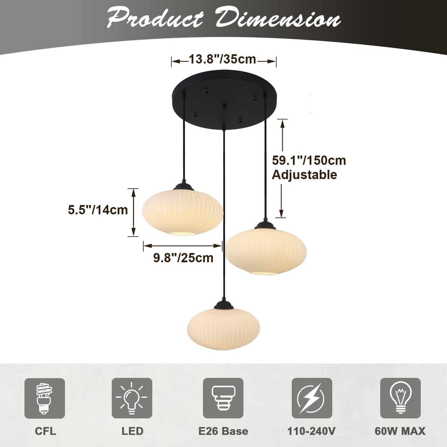 Lámpara colgante isla cocina racimo 3 luces negro vidrio
