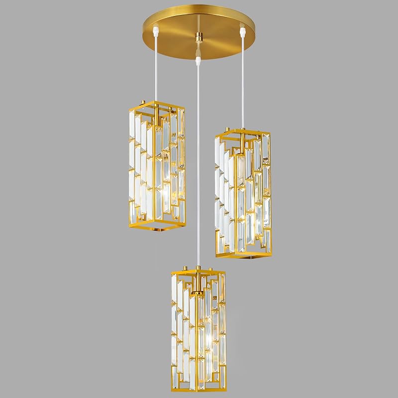 Lámpara colgante dorada 3 luces cristal cocina comedor