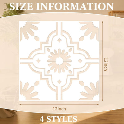 4 Pzas Plantillas Azulejos Reutilizables 12x12pulg Pared Suelo