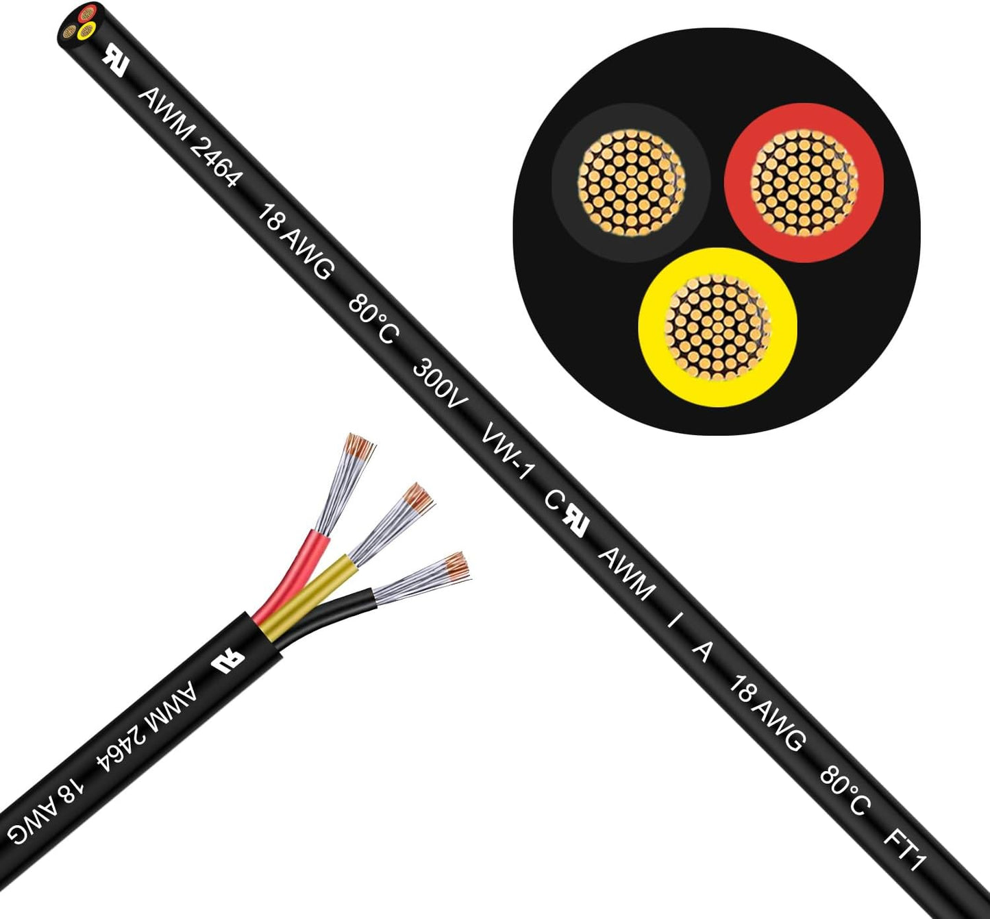 Cable eléctrico 18 AWG 3 alambre 20ft PVC