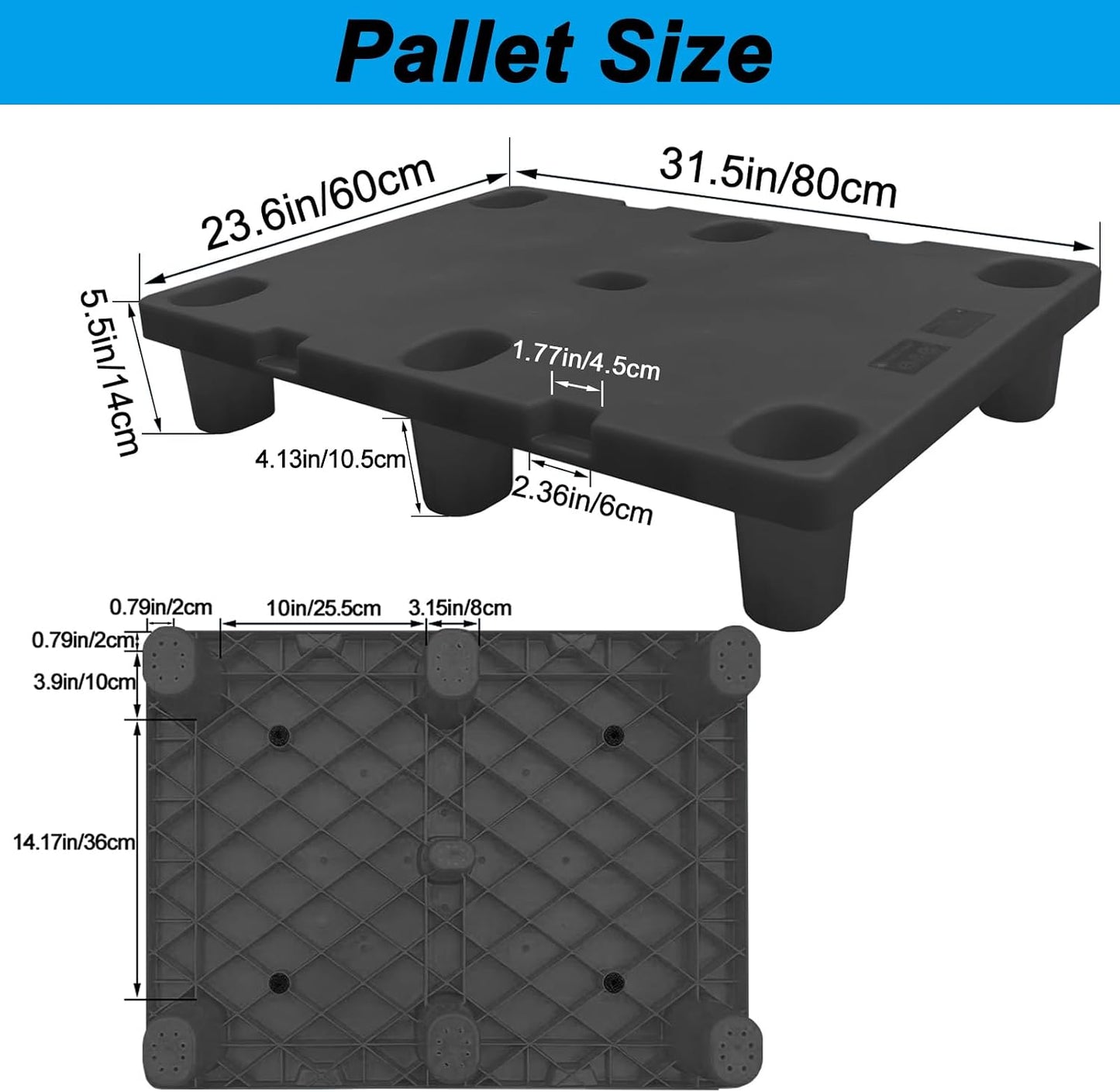 Paletas plástico resistente 31.5x23.6pulg carga 1102lb negro