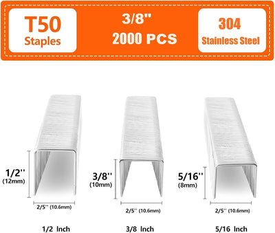 Grapas acero inox T50 3/8pulg 2000uds para grapadora