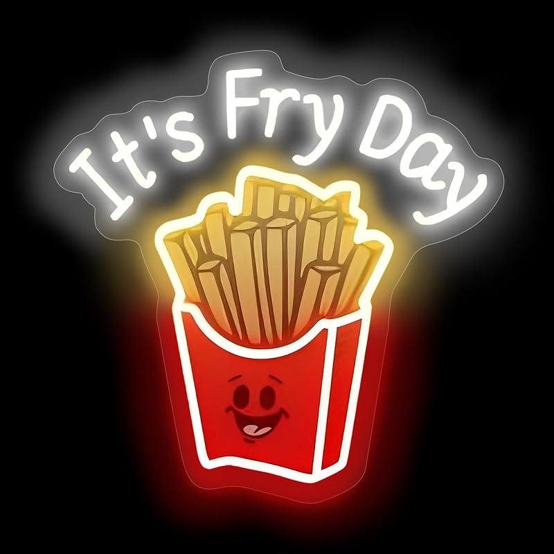 Luz neón de papas fritas decoración pared tienda