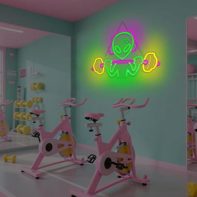 Letrero neón decoración pared gimnasio LED alienígena verde