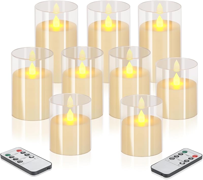 Set 9 Velas LED Acrílicas 4-9" Luz Blanca Temporizador