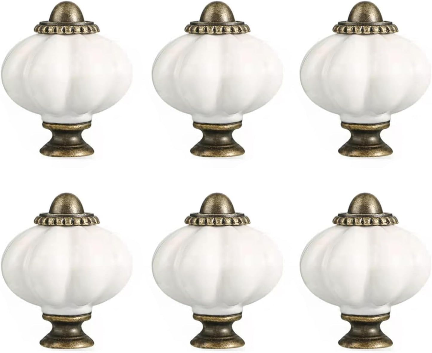 6 Pomos Cerámica Calabaza Blanca Vintage para Gabinetes y Cajones