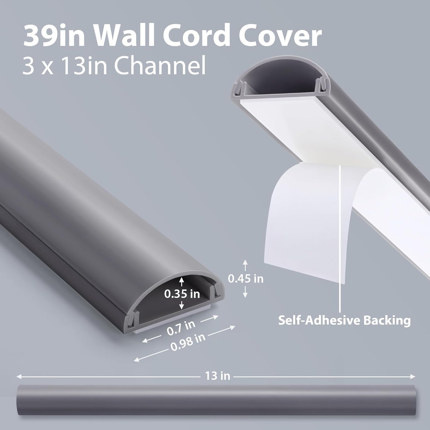 Cubiertas PVC para cables en pared 39pulg ocultan 1-2 cables