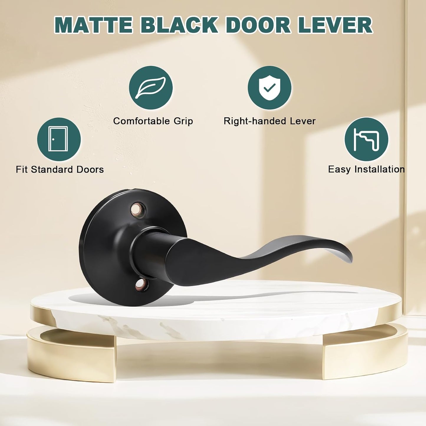 4 Manijas Dummy Puerta Interior Negro Mate Palanca Derecha