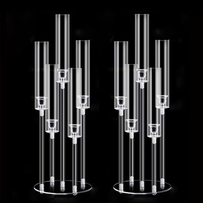 2 Centros Mesa Acrílico Cristal 5 Brazos Velas LED