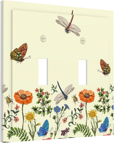 Cubierta interruptor boho libélula floral 2 placas beige