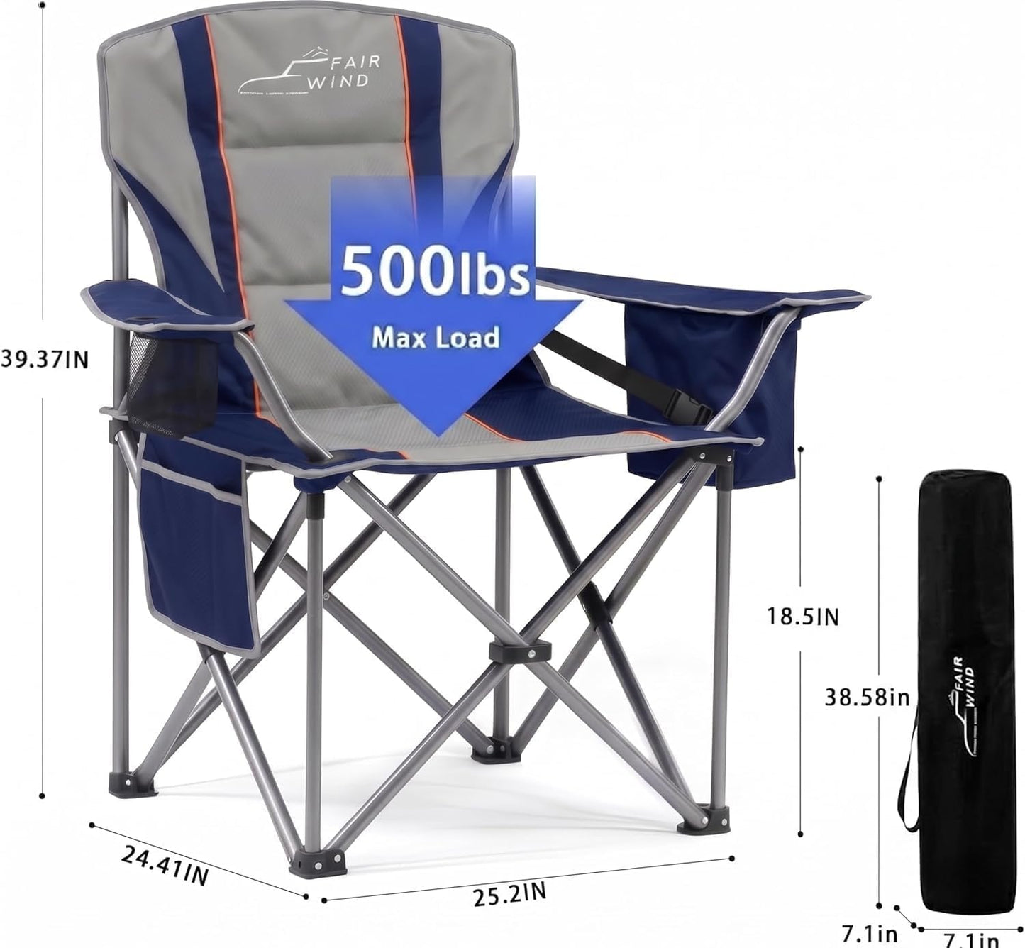 Silla campamento acolchada 500lb plegable ajustable