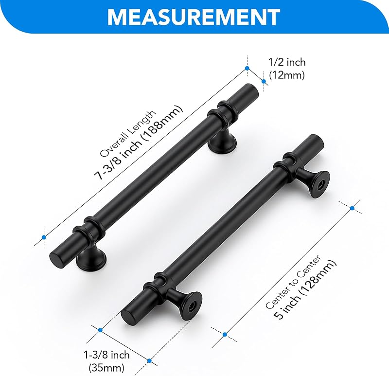 Manijas gabinete negro mate 5" tiradores T-Bar modernos