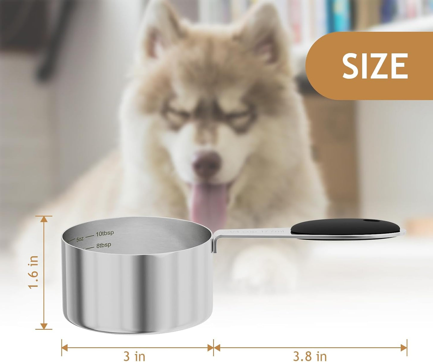 Taza medir acero inox 177ml cuchara mascotas con escala