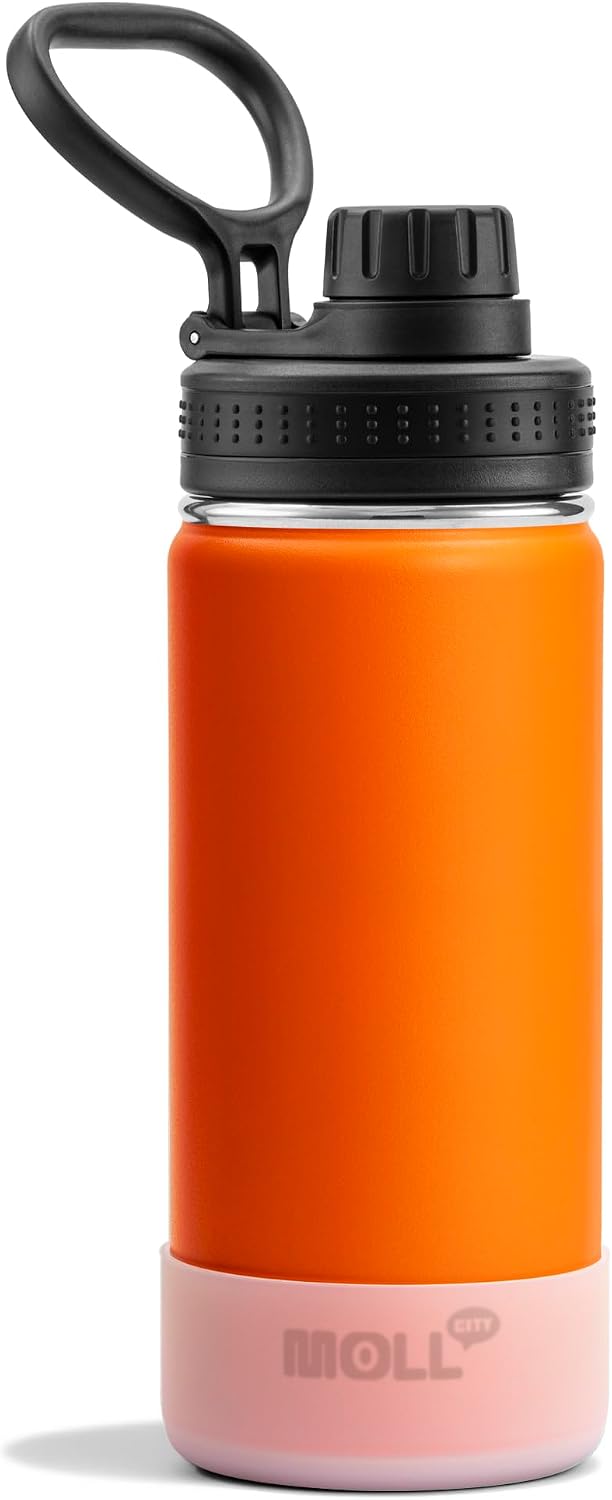 Botella agua niños acero inox 16oz boca ancha reutiliz.