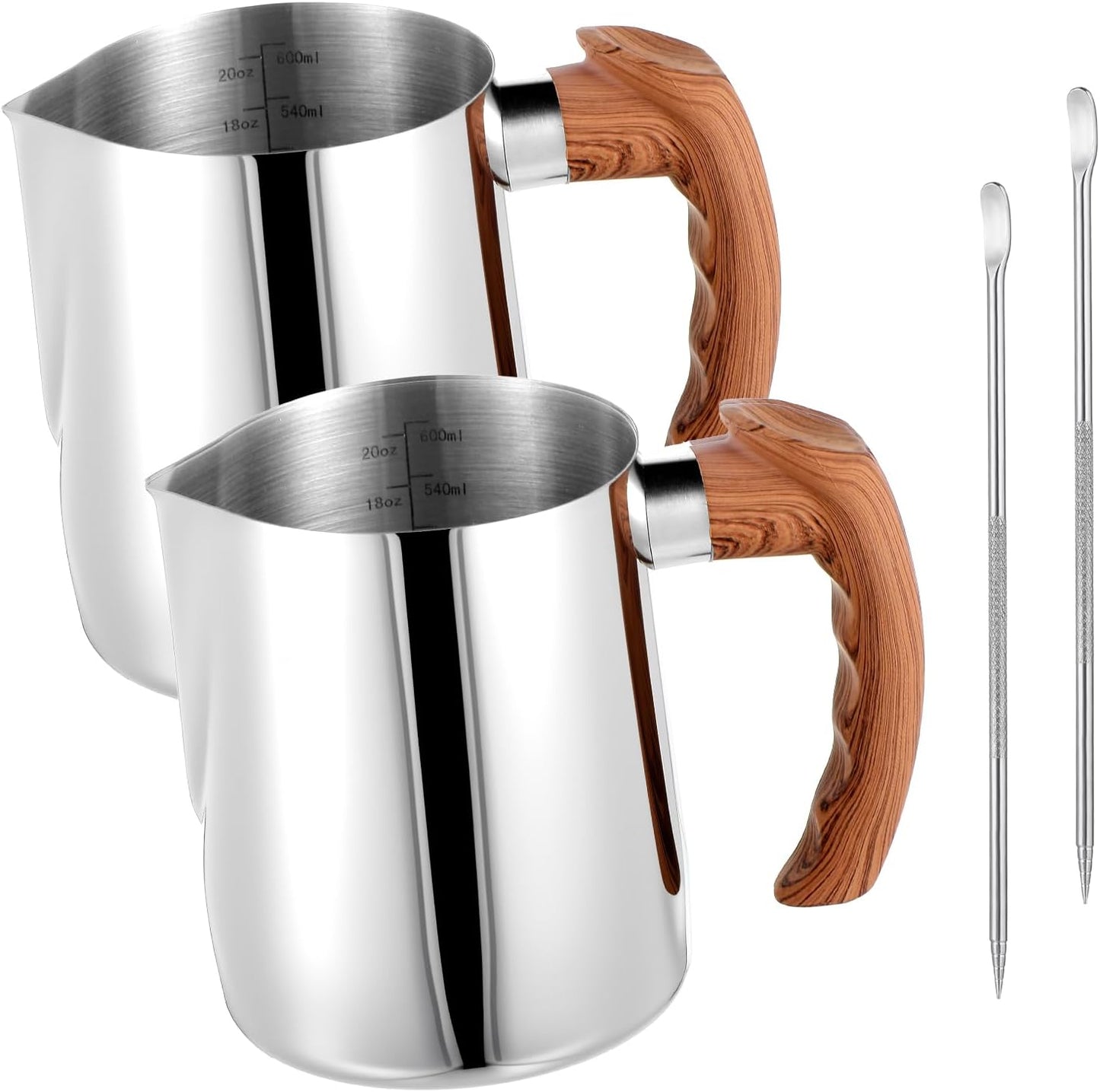2 Jarras Espuma Leche Acero Inox 20oz con Mango Antiquemaduras