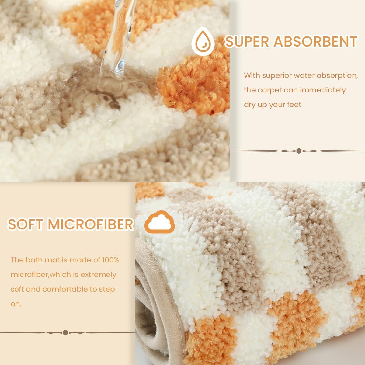 Tapete baño a cuadros antiderrap naranja 31x20pulg