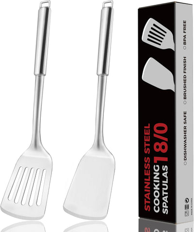 Set 2 Espátulas Acero Inox 14.5pulg para Parrilla y Freír