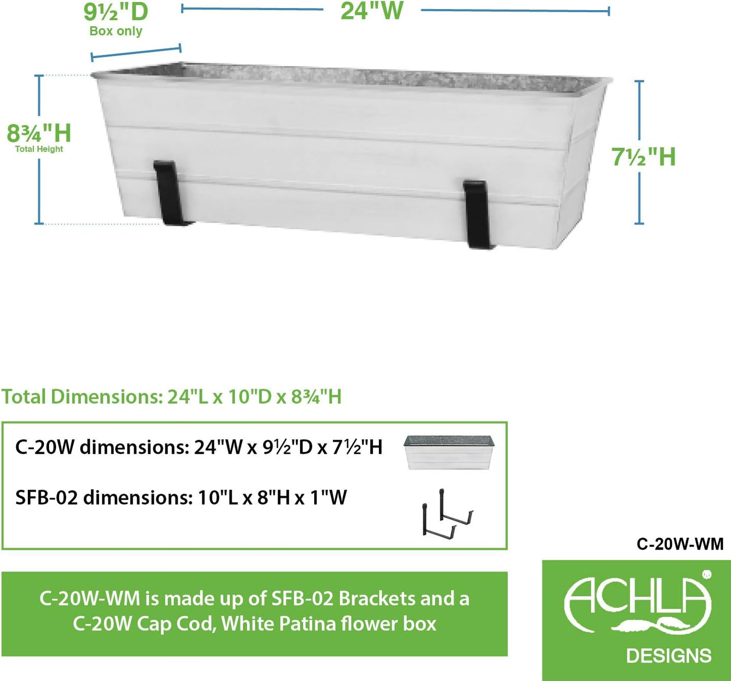 Caja flores blanca mediana con soporte pared