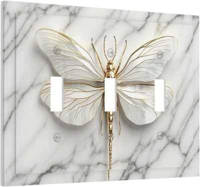 Placas decorativas de mármol blanco con libélula 3 segmentos