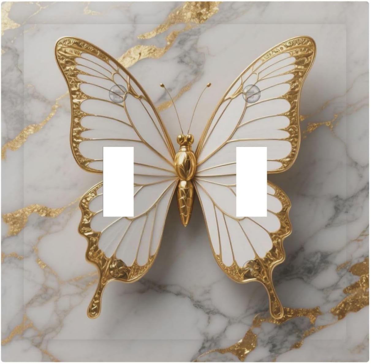 Placa interruptor decorativa mariposa mármol dorado doble toggle