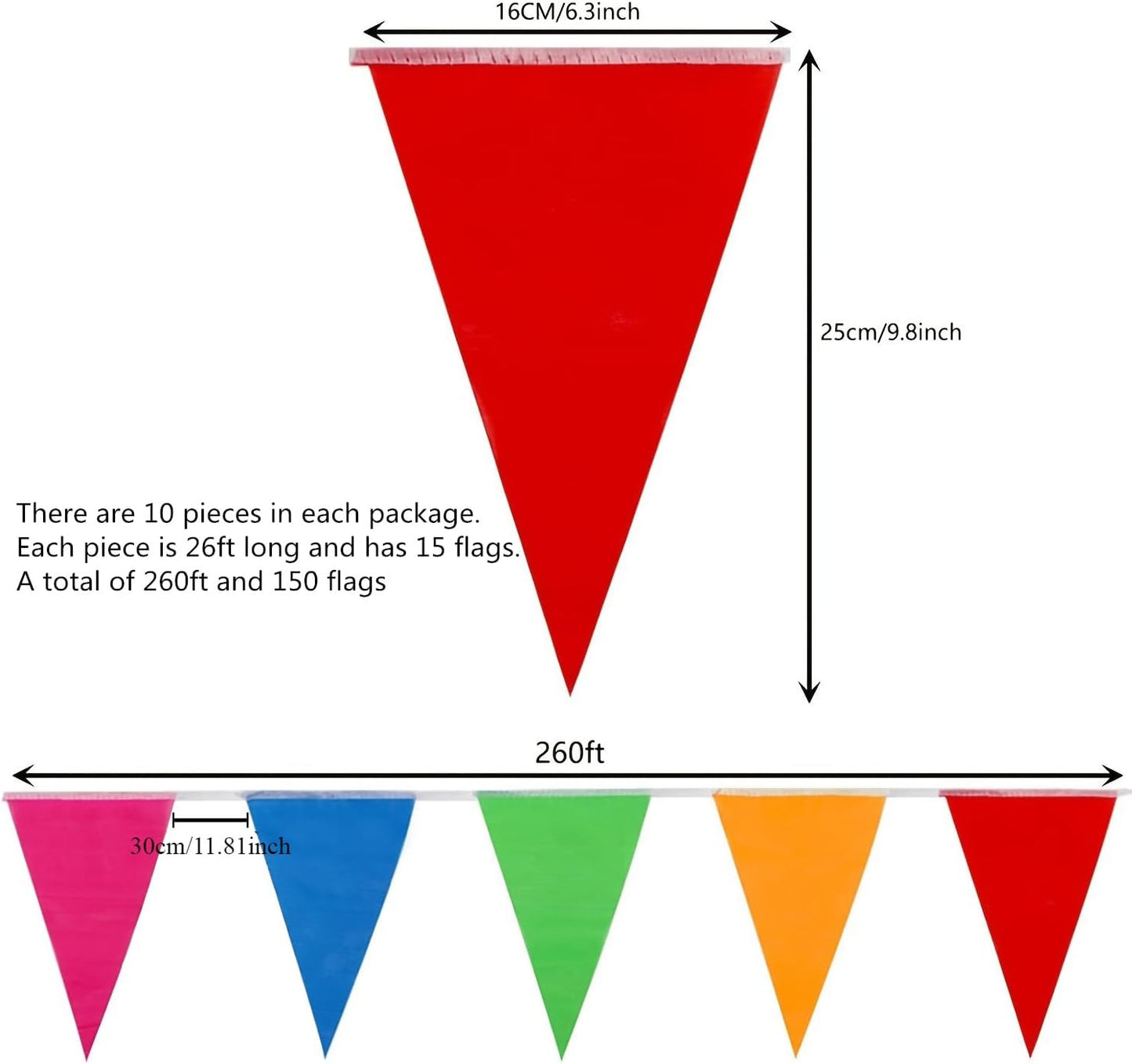 Banderas coloridas 260ft 150uds para carnaval y eventos