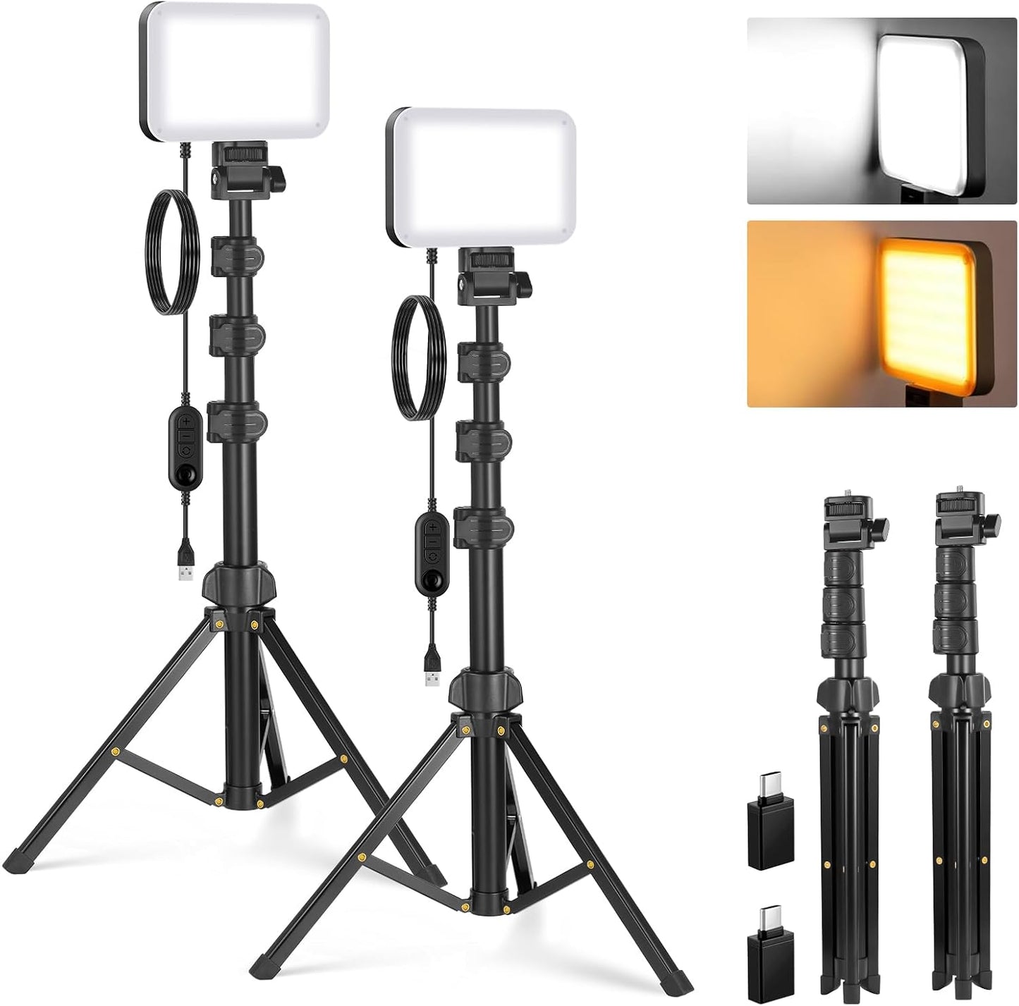 Kit luz LED portátil 6.2pulg soporte 53pulg 3200K-5600K