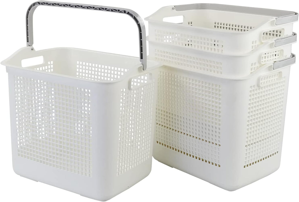 Cestas plástico lavandería 35L con asa pack 4 color blanco