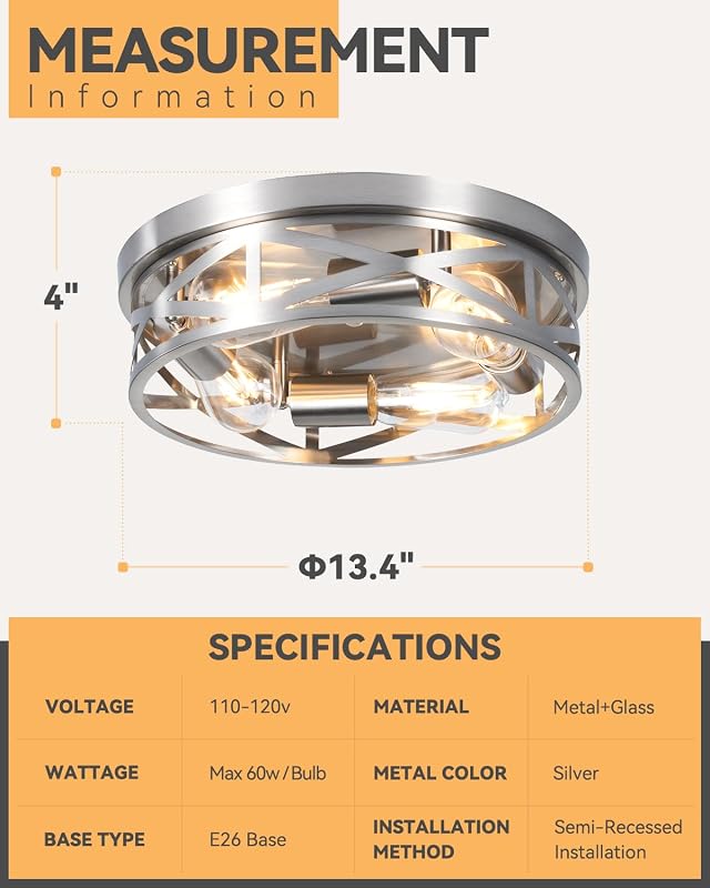 2 Lámparas techo níquel cepillado 13" 4 luces cocina