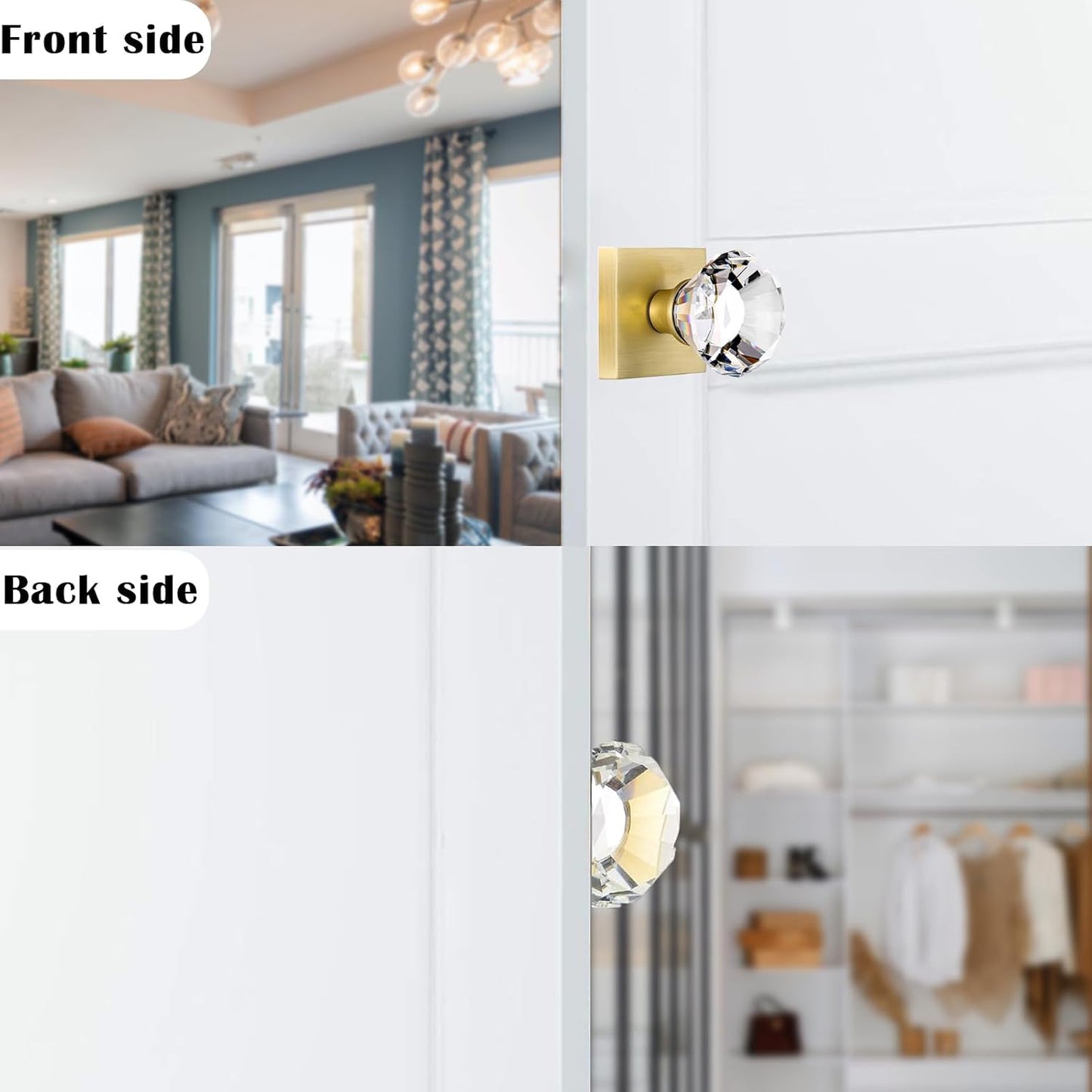 Set 2 pomos puerta ficticios latón satinado cristal