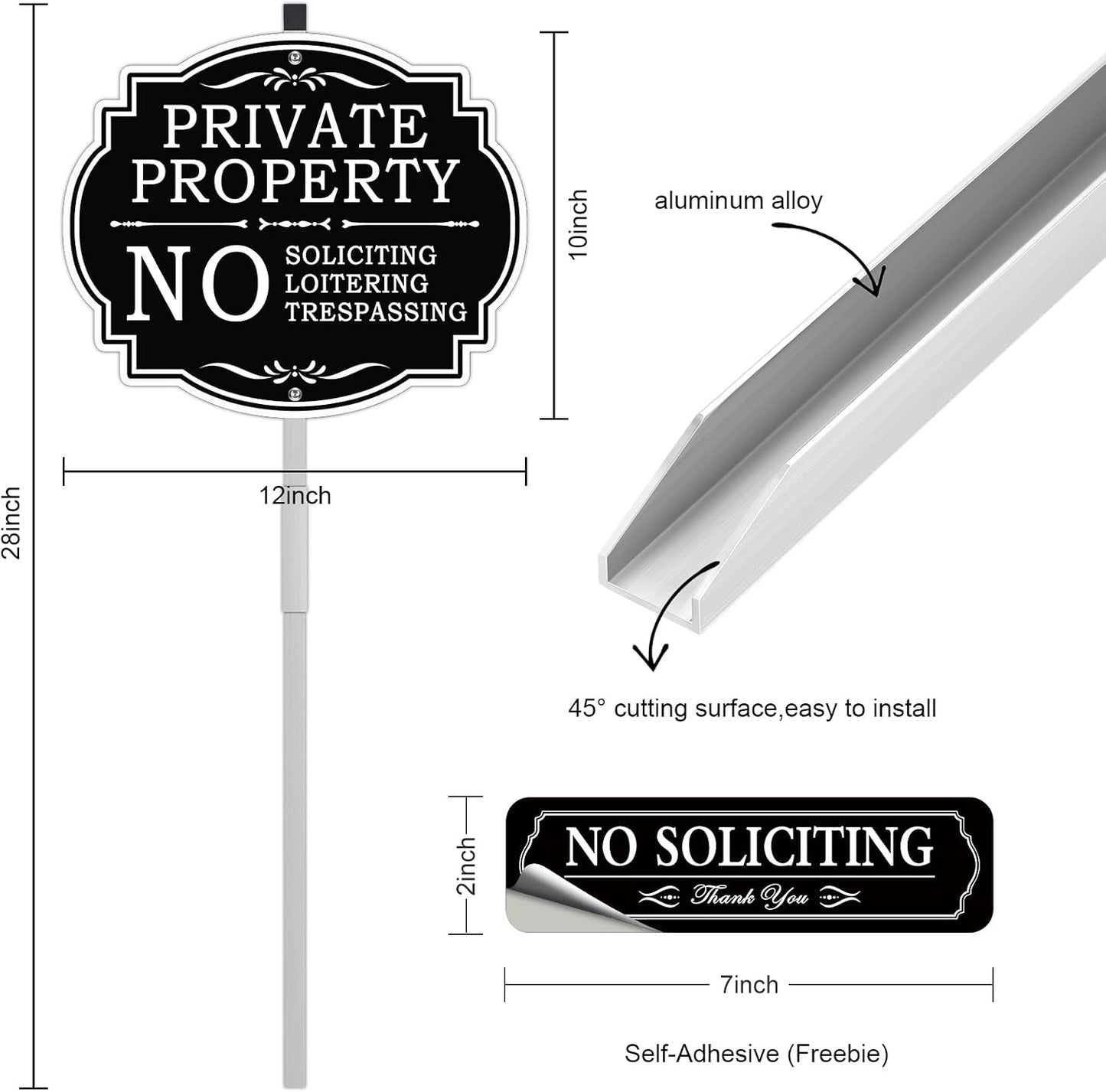 Letrero No Soliciting aluminio 12x28" estaca metal