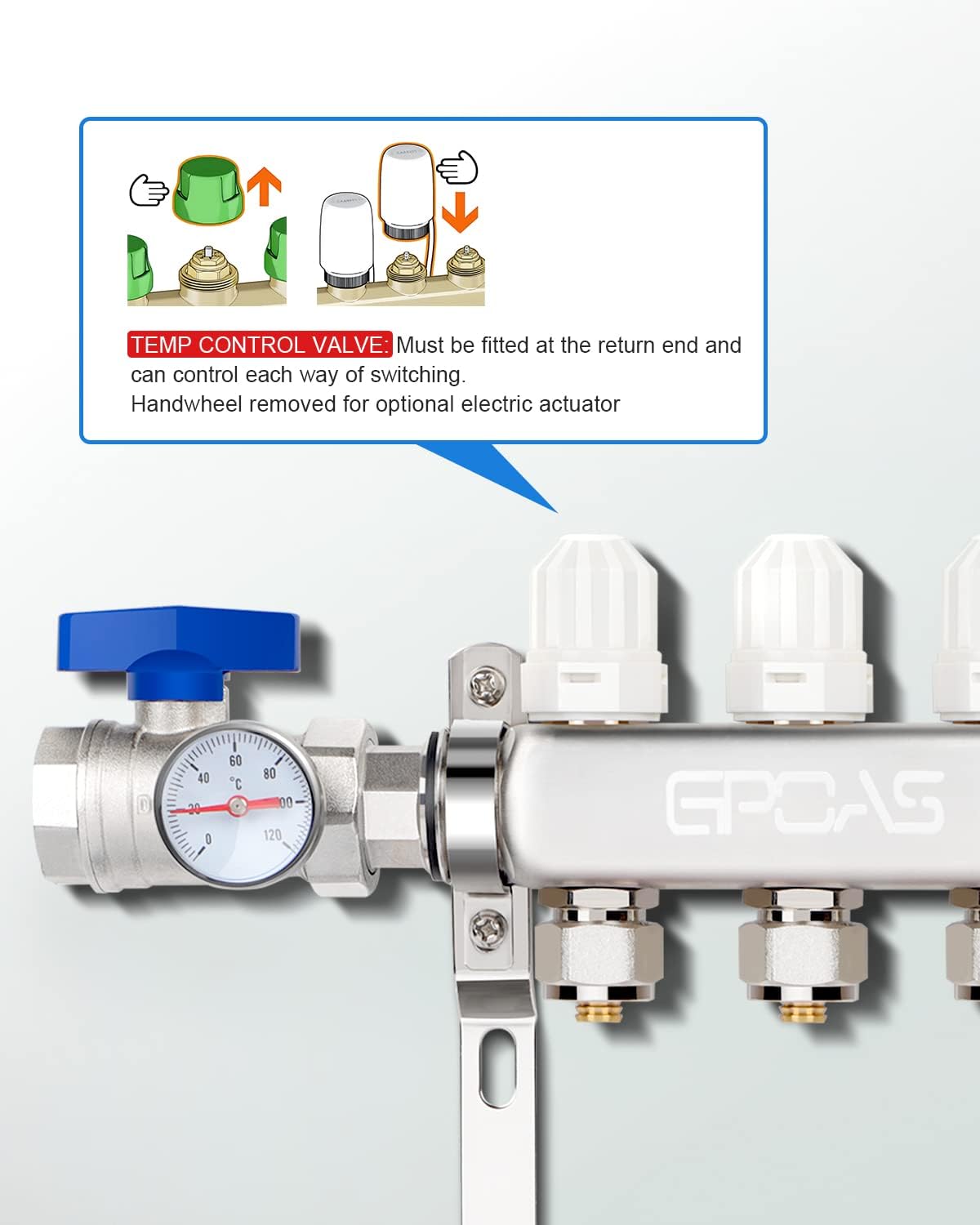 Kit colector calefacción PEX 4 ramas acero inox
