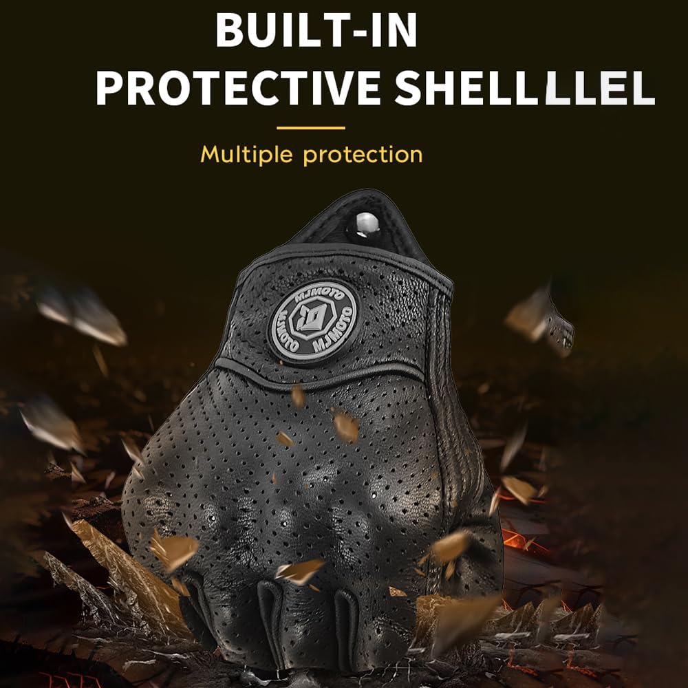Guantes motocicleta cuero perforado dedos cortos verano