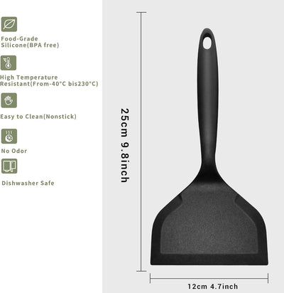 Espátula silicona volteadora ancha antiadherente 2 pzas negro