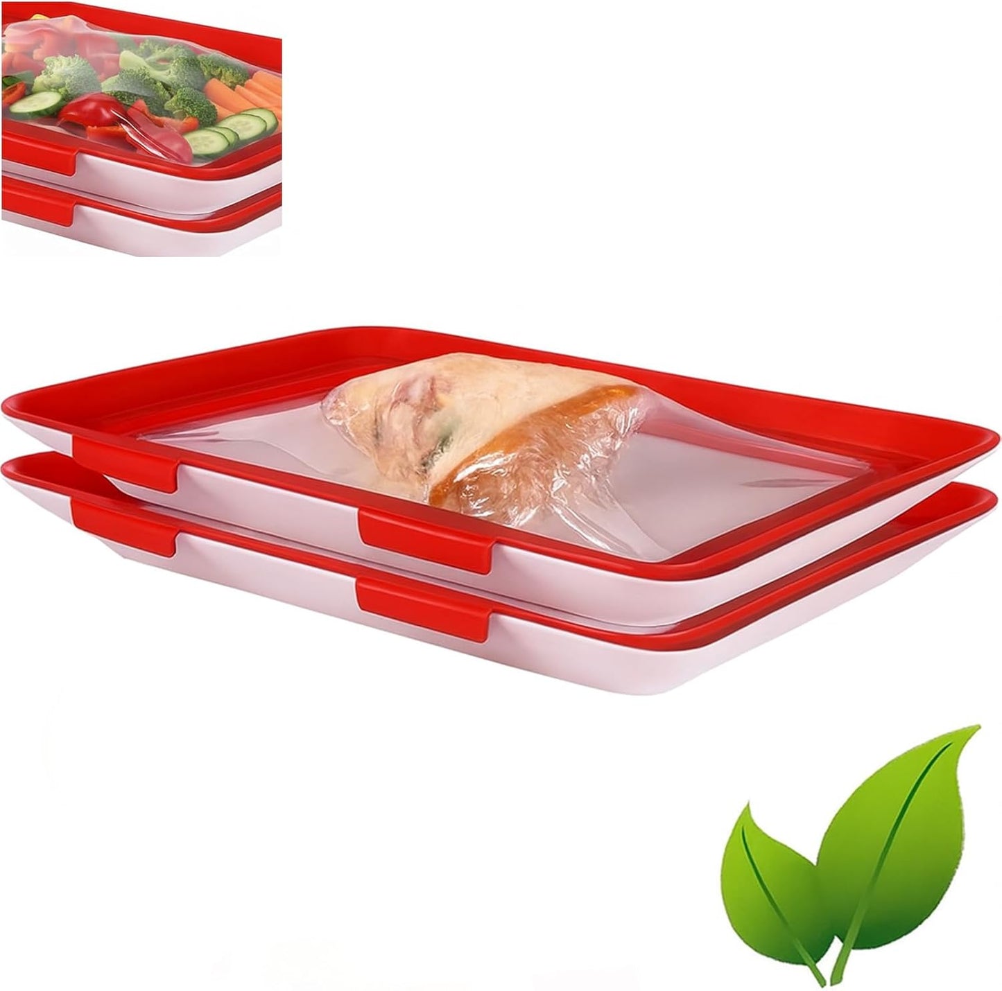 2 Bandejas Almacenamiento Reutilizables Con Tapas Rojo Claro