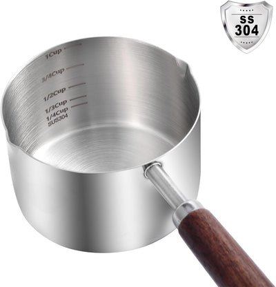 Cuchara medidora acero inox 304 mango madera 1 taza