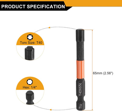 3 Pzas Broca Torx T40 6 Puntos Estrella 65mm