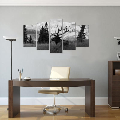 5 Paneles Arte Alce Blanco y Negro Estirado Enmarcado