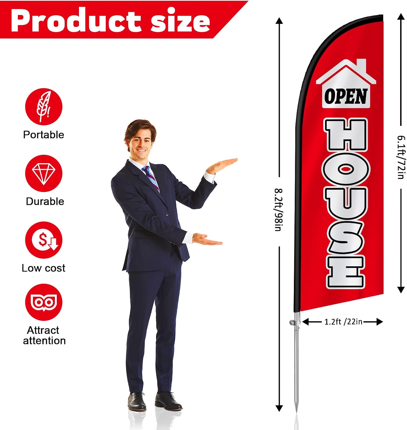 2 Banderas 8ft para Casas Abiertas con Poste Rojo