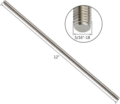 4 Pack Varillas Acero Inox 304 5/16pulg Roscadas 12pulg