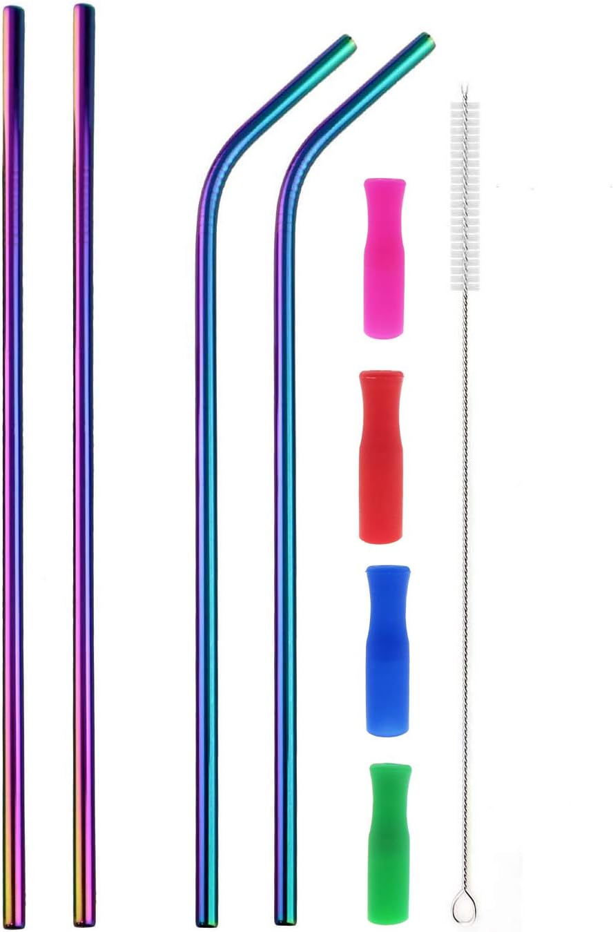 Pajitas acero inox 12pulg color arcoíris con cepillo