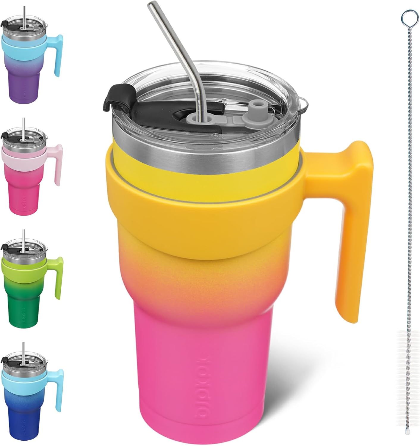 Vaso acero inox con popote 770ml color rosa amarillo