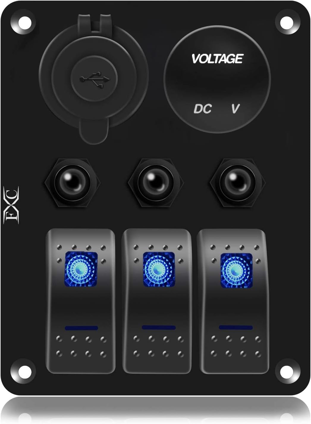 Panel interruptor basculante coche 3 cuadrillas USB LED