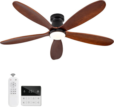 Ventilador techo madera 52pulg luz control remoto 5 cuchillas