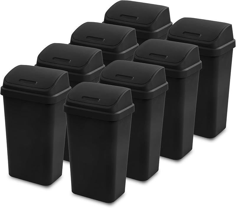 8 Cubos Basura 13gal Tapa Oscilante Negro Cocina Baño