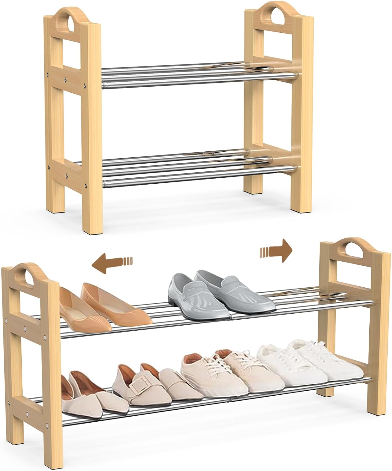 Zapatero madera 18-32" acero inox 2 niveles organiz.